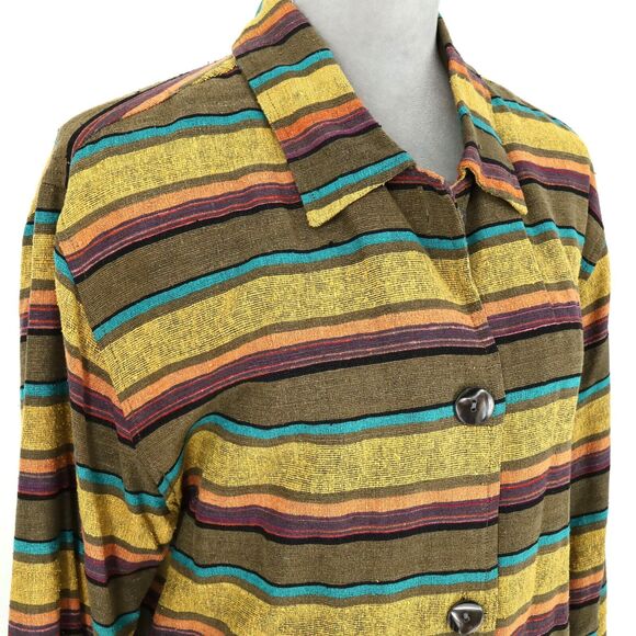 Chicos Design Jacket 1 Womens 8 Medium Silk Stripe Gold Green Shacket Vintage - Picture 7 of 14